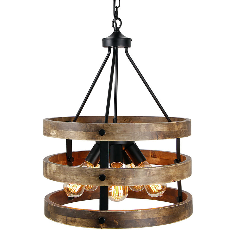 5-Light Wood Chandelier Vintage Pendant Light Rustic Farmhouse Hanging Light Fixture