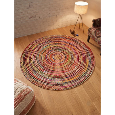 Hand Braided Cotton & Jute Contemporary Dark Multicolor Round Area Rug