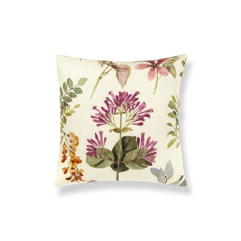 Sissinghurst Pillow, Purple/Green/Orange/Ivory Floral