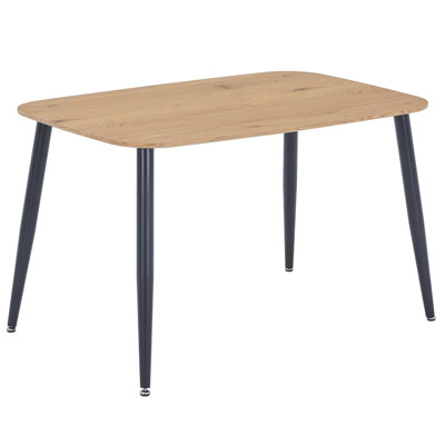 Ariade Rectangular Dining Table, Light Oak Effect Top With Black Tapered Legs