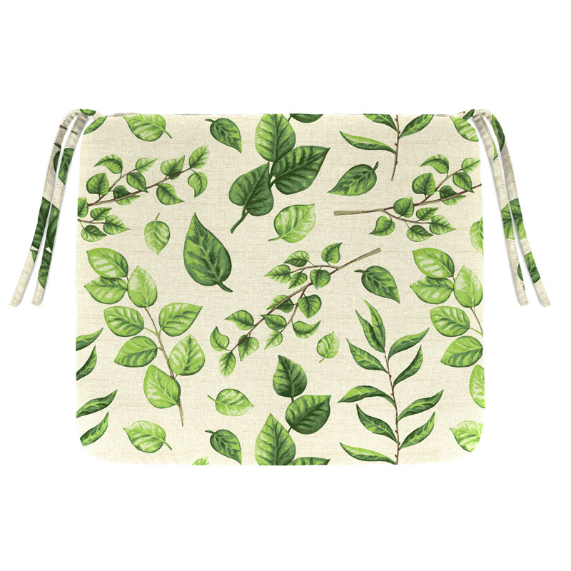 Outdoor Seat Cushion with Ties, 18.5" W x 16.5" D, White Green