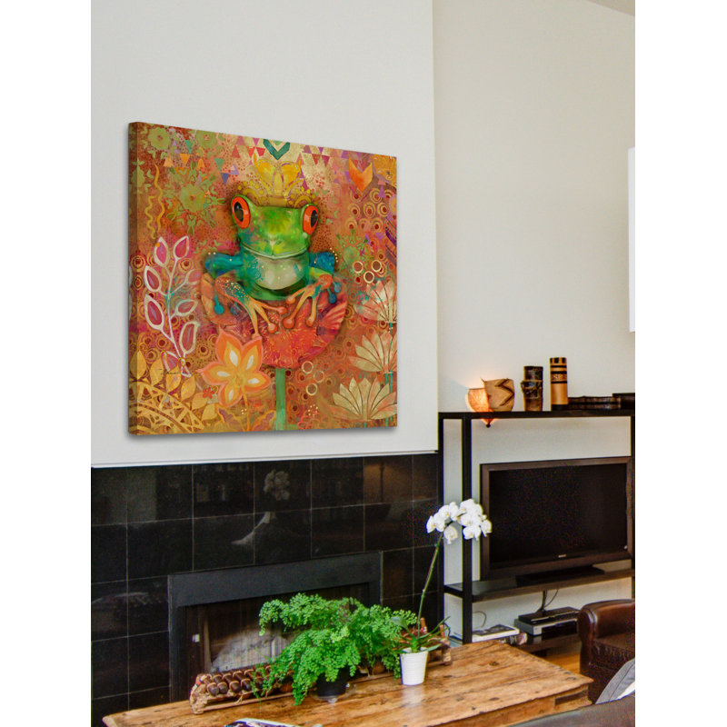 « red-avec tree grenouille » par evelia, reproduction d’art sur toile tendue, H 48 po x l 48 po x P 1,5 po