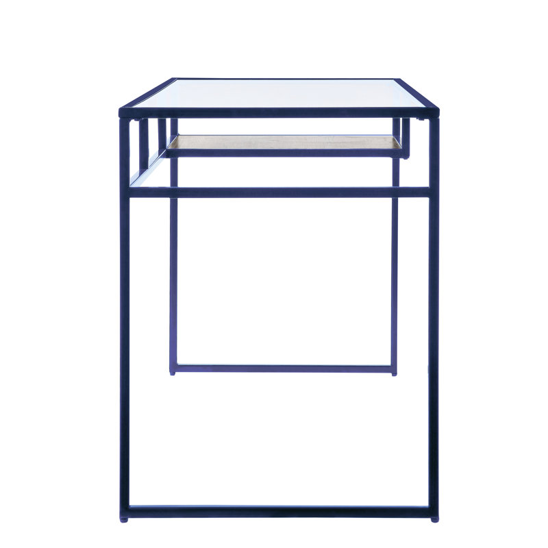 Rectangular Desk With Blue And Supply Container Writing Robust Shelf