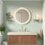 Meuble-lavabo moderne en chêne brun avec rangement, lavabo en céramique, conception de salle de bain luxueuse