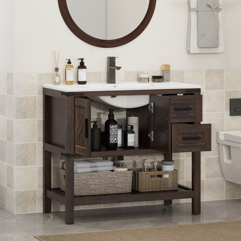 36" Free-standing Modern Single Bathroom Vanity With Resin Drop-in Sink