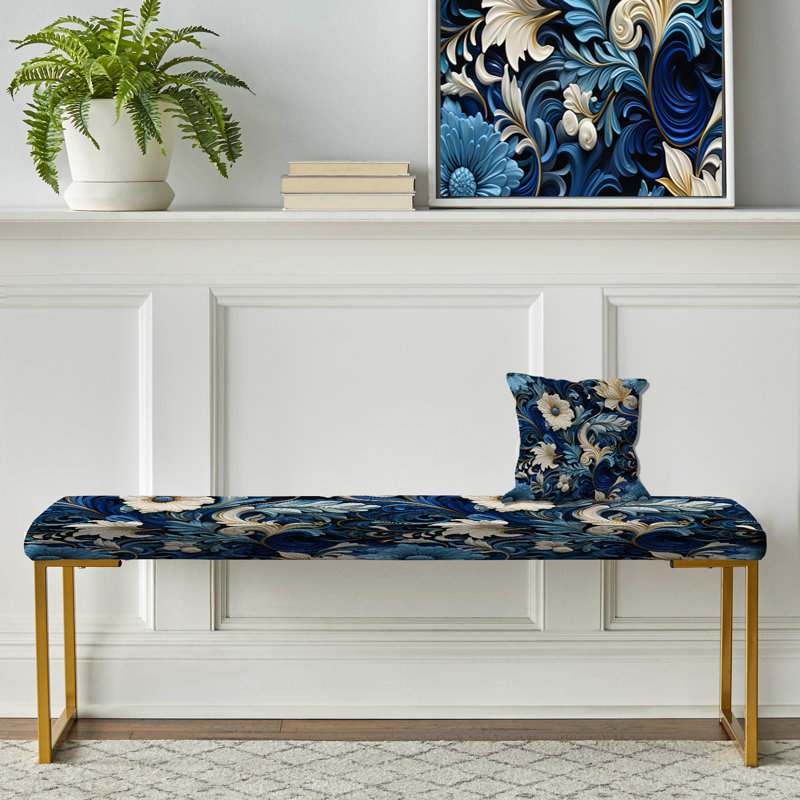 Banc victorien bleu à volutes bleues