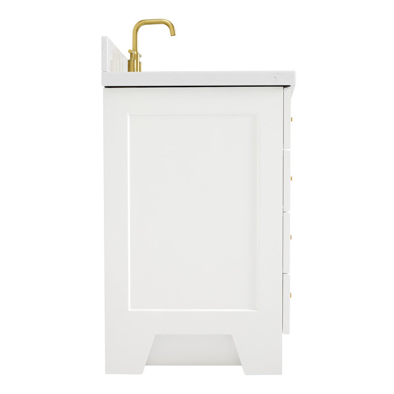 61 IN.  Single Bathroom Vanity, White, Rectangle, Carrara Quartz