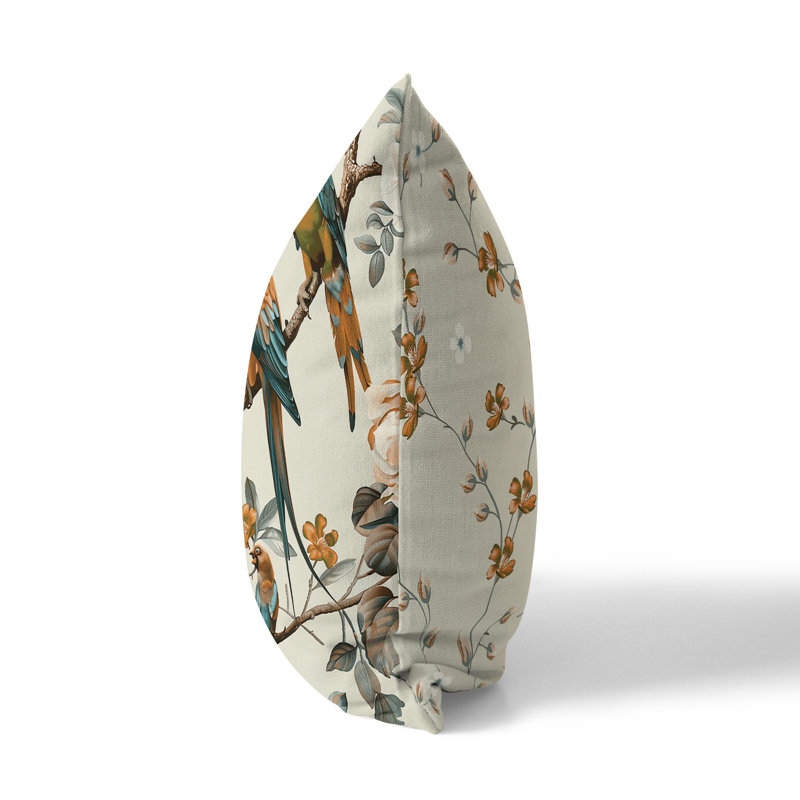 Coussin Parrot Petals Paradise, H 20 po x l 20 po, Bleu / Orange