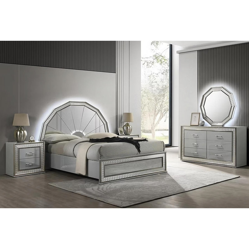 Mirrored 5 Piece Bedroom King Set, King