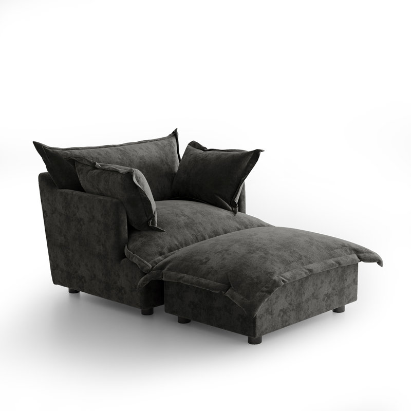 Upholstered Armchair with Footstool, Dark Grey