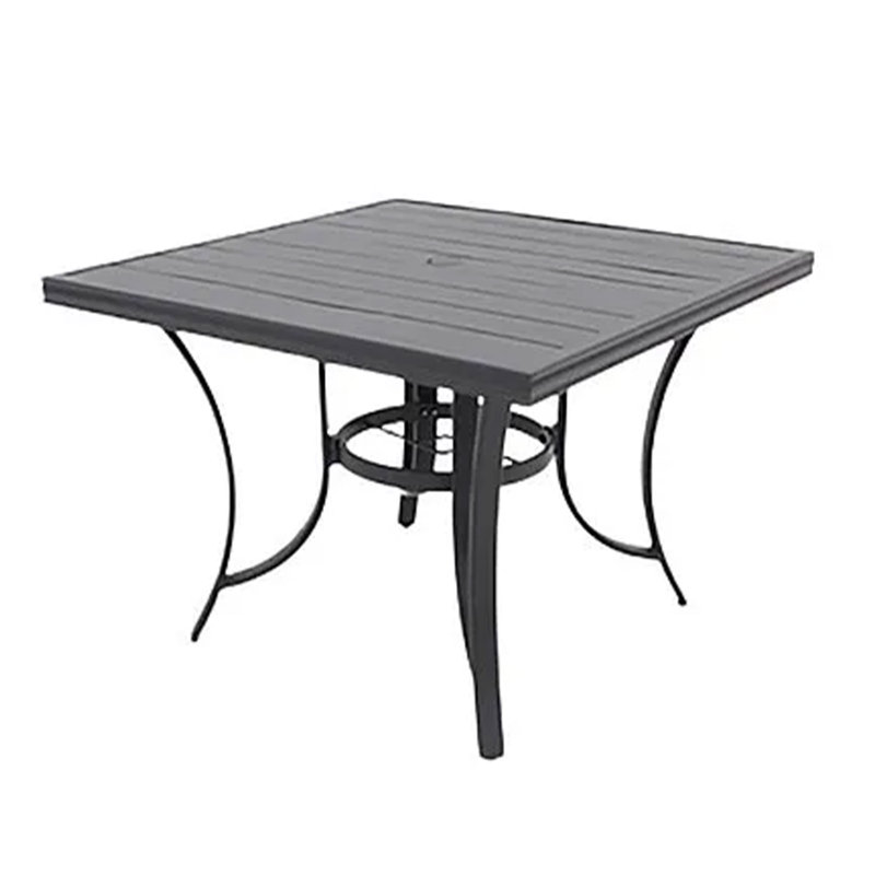 Winston Porter Palermo Slat Top Dining Table with Umbrella Hole, Gray
