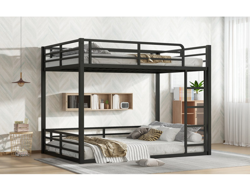 Lit superposé en métal, structure de lit superposé au-dessus du plancher double, lit superposé robuste pour enfants, adolescents, adultes, conception à bruit réduit, noir