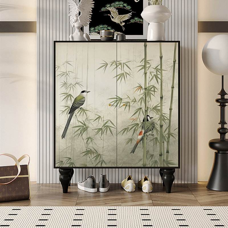 New Chinese Style Bamboo-Bird Shoe Cabinet 17 Pair Shoe Storage Cabinet