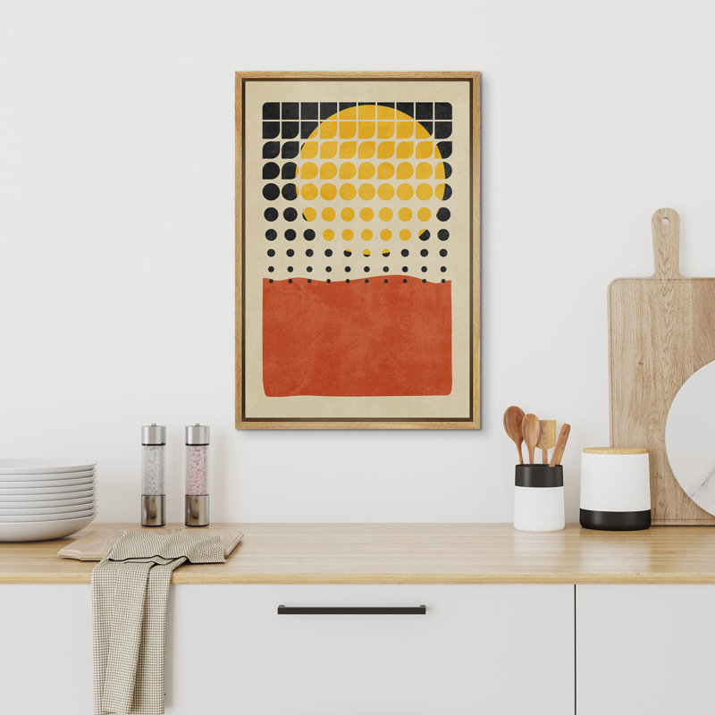 Motif de points géométriques quadrillés de soleil mid-century, impression sur toile, Naturel, H 24 po x l 16 po x P 1,5 po