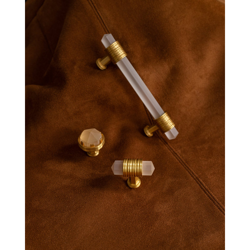 Chrysalis Collection Pull, Brushed Golden Brass/Frosted Glass, 5 1/16"