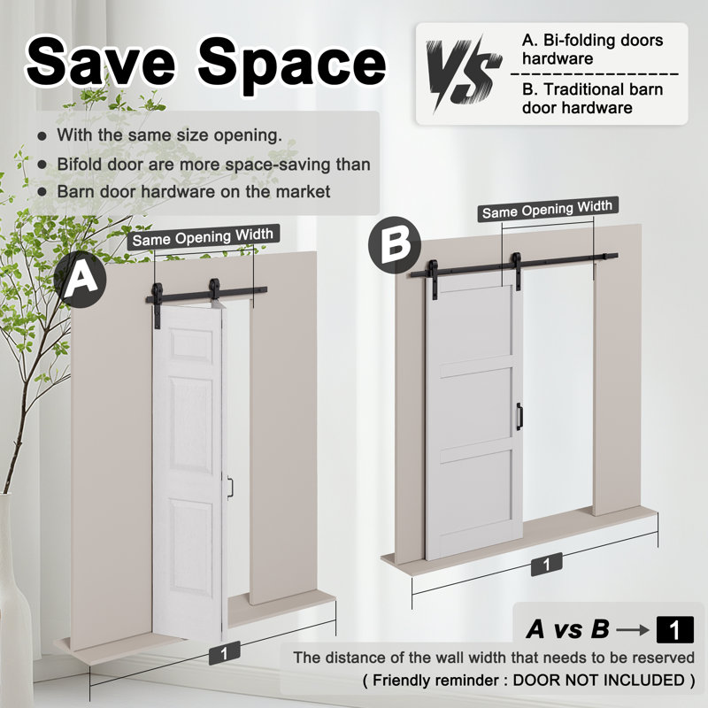 84" Height Bi-Fold Barn Door Assembled White Primed Solid Core with Mid Bar Brace Closet Pantry Doors with Hardware Kit (Fitting Under 36-inch Width Opening)