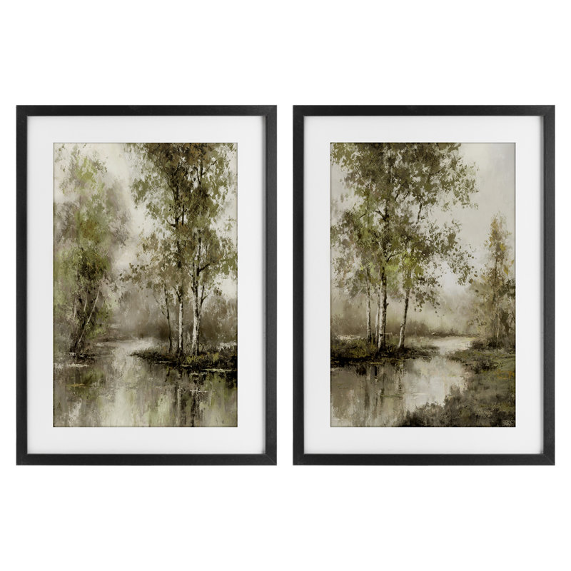 Ensemble de 2 impressions encadrées sous verre Idyllic Spring Forest, design par T.C. Chiu, H 20 po x l 14 po