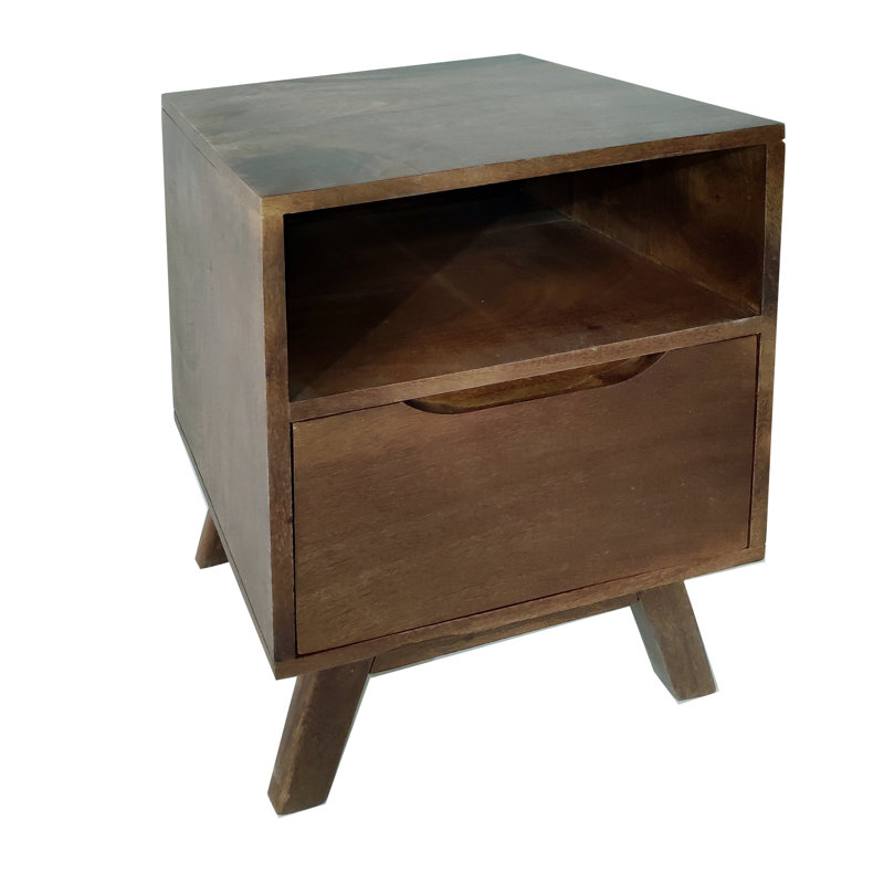 Crowell 40cm W Solid Wood Bedside Table, Walnut