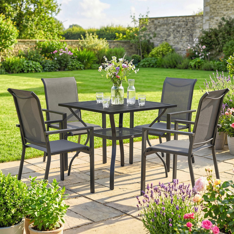 4 - Person Patio Dining Set with Square Table, Grey/Black