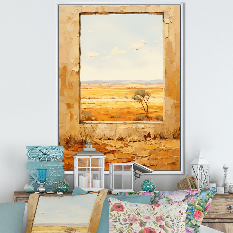 Été, pré, horizon, ferme, fenêtres II, Cadre flottant blanc, H 20 po x l 12 po