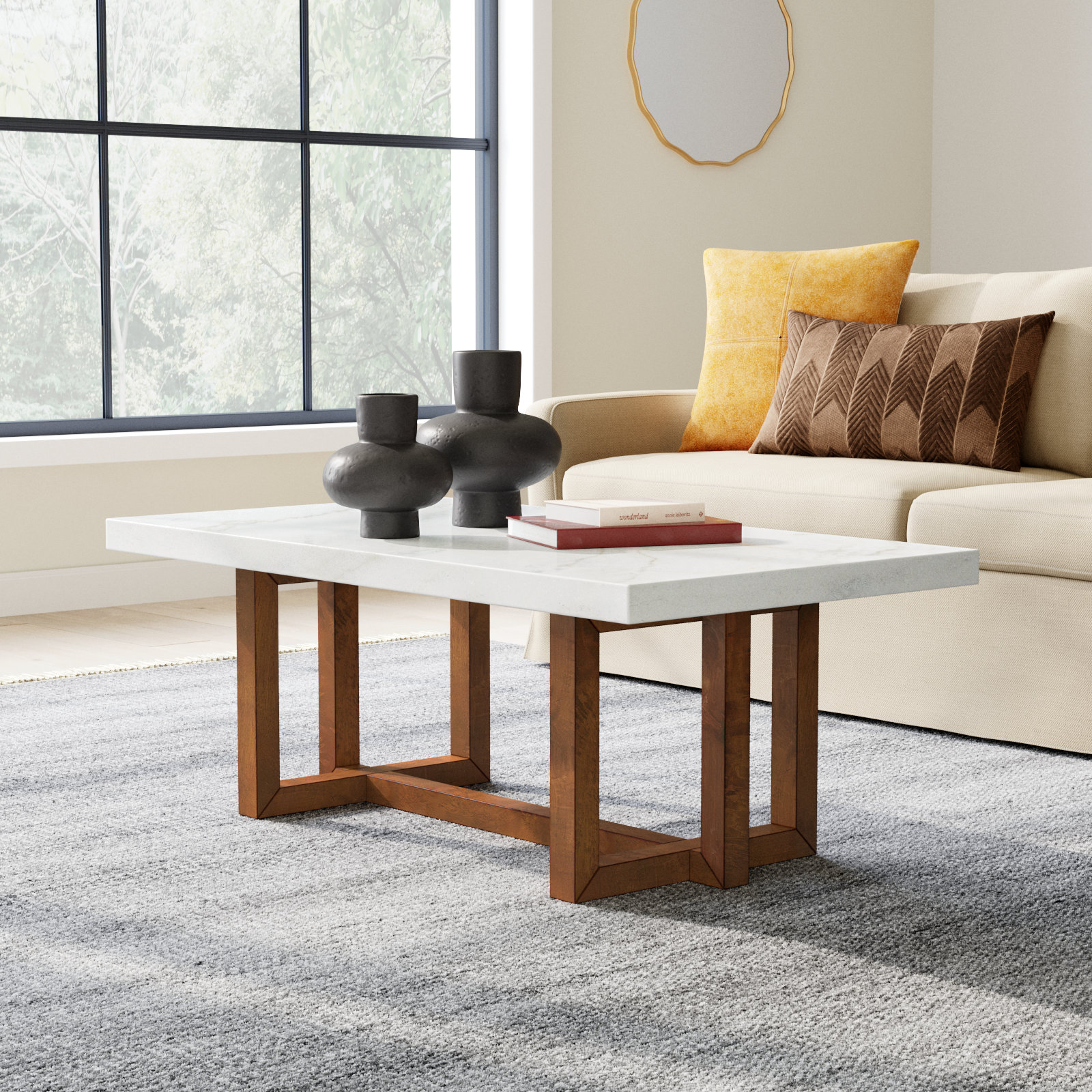 Phang 48" Genuine Marble Coffee Table, Brown