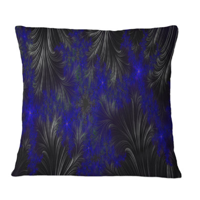 Coussin décoratif noir et bleu à motif fractal moderne