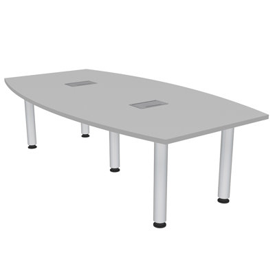 Powered Boat Shaped Conference Table With Silver Post Legs