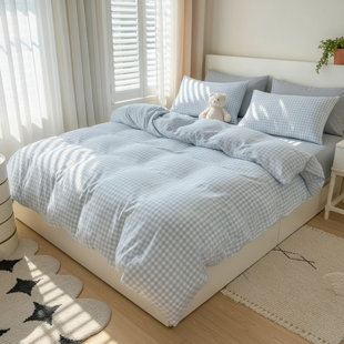 Ensemble de housse de couette pour grand lit 90 po x 90 po, ensemble de literie en microfibre à carreaux vichy bleu et blanc avec taies décoratives