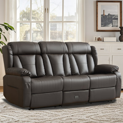 Canapé inclinable manuel 77,2 po - Causeuse inclinable à 3 places avec console, table rabattable et prises intégrées, canapé inclinable pour le cinéma maison