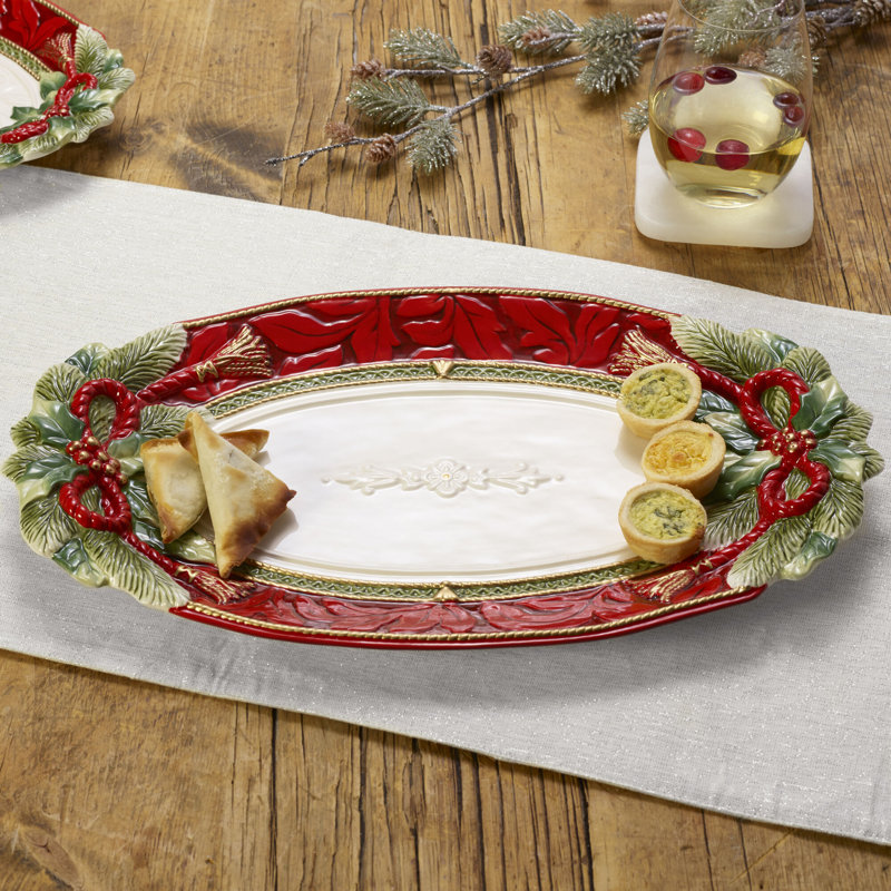 Fitz and Floyd Holiday Home Platter, 1.75" H x 17" L x 10.25" W