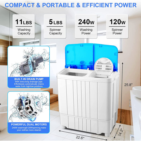 22 lbs 2-in-1 Portable Washing Machine with Drain Pump, Twin Tub Top Load Washer Dryer Combo for RV Apartment, Blue