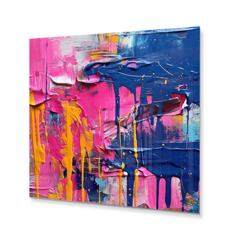 Explosions de couleurs roses et bleues - Impression sans cadre sur métal, H 16 po x l 16 po x P 1 po