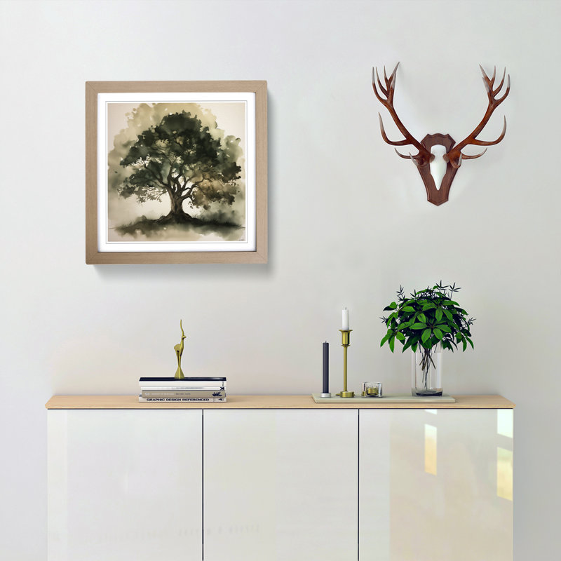 Tree Ink Wash No.1 - Framed Print, Oak