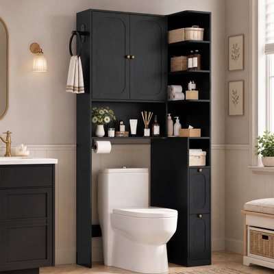68.1" 7-Tier L-Shaped Over the Toilet Storage Cabinet with Doors, 2 Large Drawers for Bathroom
