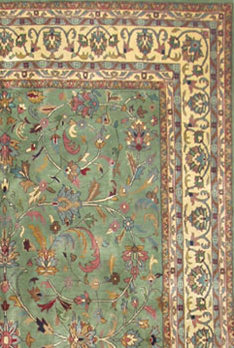 Tapis vert clair / ivoire Ella-May M054 Kashan, 6 pi x 9 pi