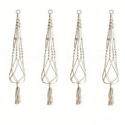 Macrame Plant Hangers – Handwoven Cotton Rope Hanging Planters with Tassels, Boho Style for Indoor/Outdoor Use