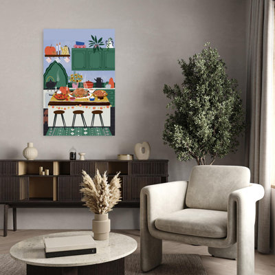Cozy Thanksgiving Kitchen, art abstrait d'automne, tournesol contemporain, art mural
