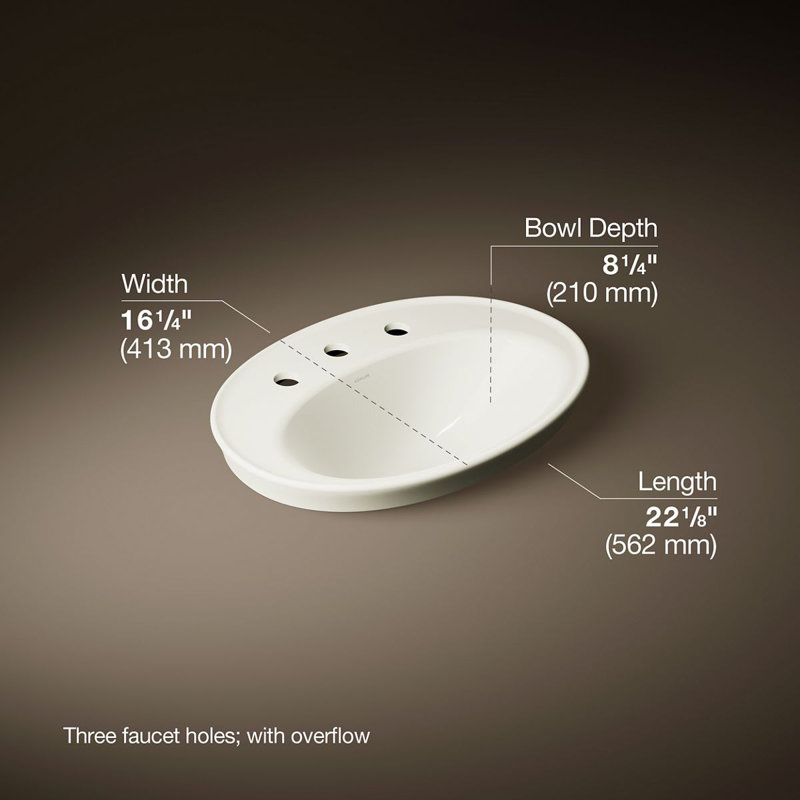 Serif Ceramic Oval Drop-In Bathroom Sink with Overflow, Biscuit, 8'' Widespread