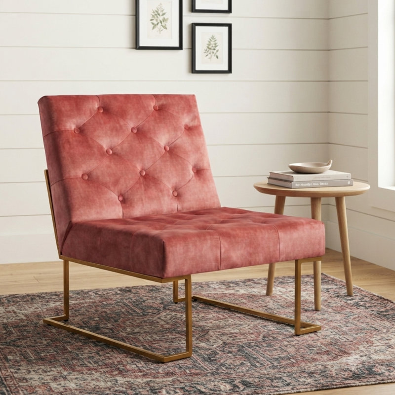 Fauteuil de chambre Klara, Velours rosé, Doré