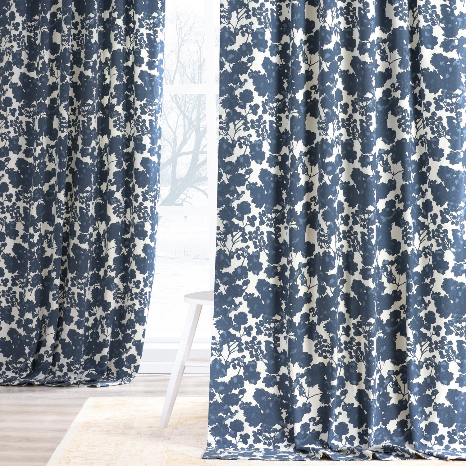 Tikal Printed Room Darkening Curtain Panel, 50" W x 96" L, Fleur Blue