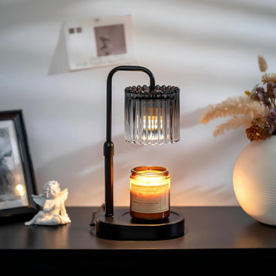 Lampe chauffe-bougie avec minuterie : chauffe-cire noir, hauteur réglable, intensité variable, avec 2 ampoules, décoration moderne style ferme pour la maison, la chambre, cadeau pour femme, anniversaire, pendaison de crémaillère