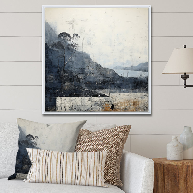 Minimalisme noir et blanc campagne - reproduction sur toile, Cadre flottant blanc, H 24 po x l 24 po x P 1 po
