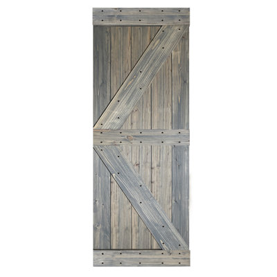 Porte de grange coulissante en bois massif de style K sans trousse de quincaillerie (dalle de porte seulement) - Assemblage requis