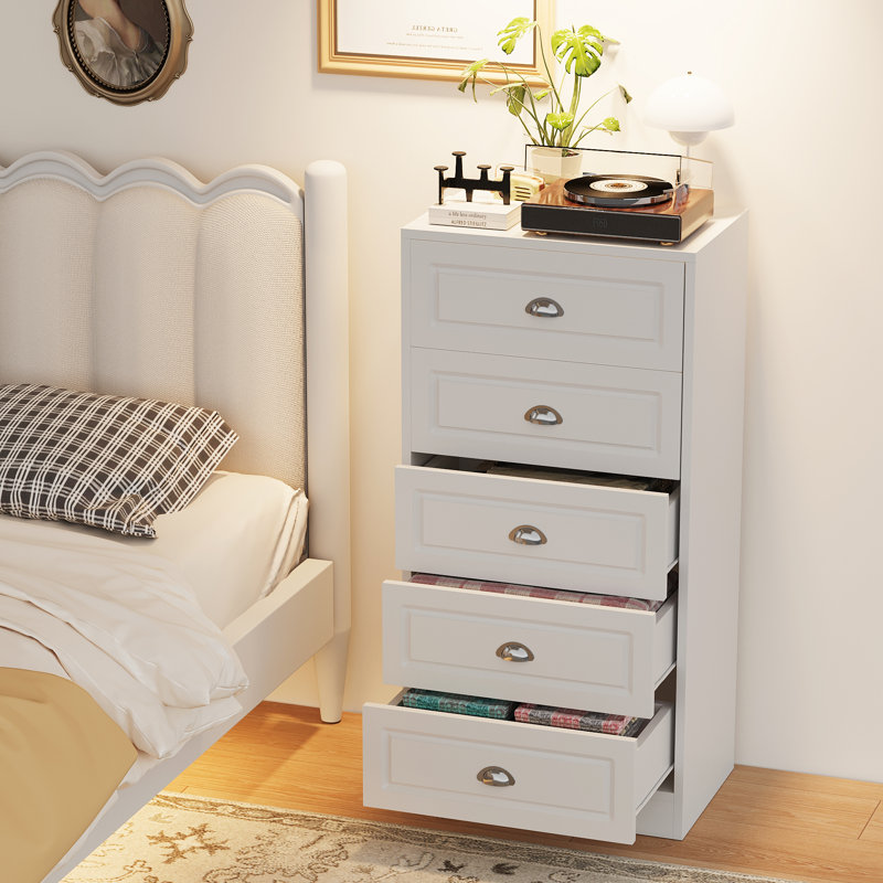 Aunson 5 Drawer Dresser for Bedroom, White