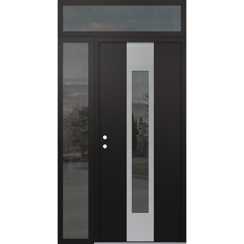 Porte d'entrée avant à panneau en acier argenté Diamond gauche gauche avec panneau latéral et traverse, L 50 po x H 96 po