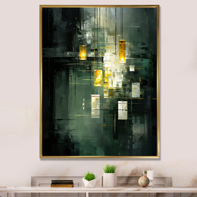«Sudden Serenity Abstract Retro Emerald And Gold», reproduction d'art sur toile