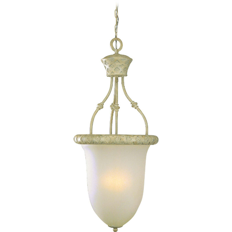 Kendrie 3-Light Indoor Golden Coral Pendant with Etched Seedy Glass Large Bell Shade