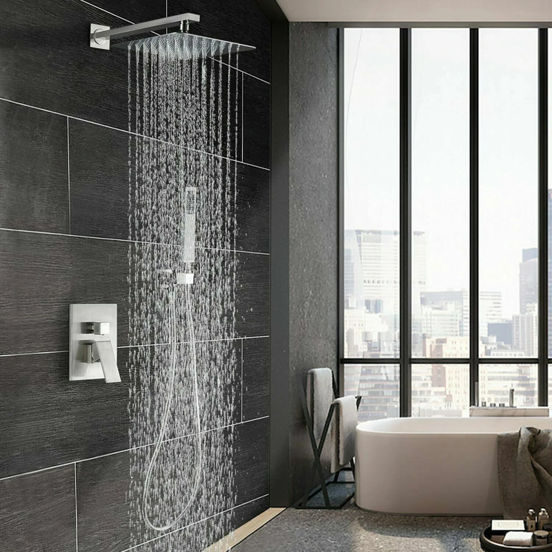 Shower Faucet System Set 12" Rainfall Shower Head with Hand Shower Wall Mounted, Brushed Nickel