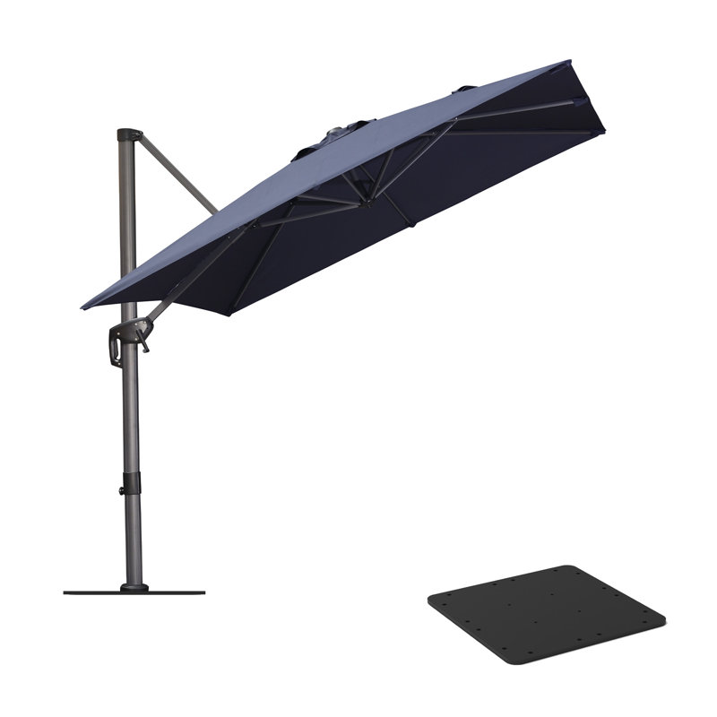Parasol d'extérieur rond en aluminium avec base en acier Regelinde, L 120 po x P 120 po, Marine