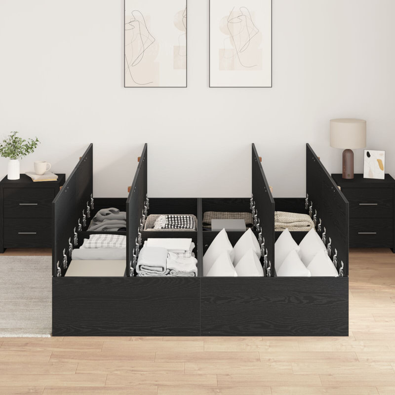 Storage Bed Frame, 140 x 200 cm, Black Oak